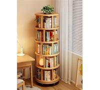 Bibliothèque Tournante 360° en Bois Massif Étagère de Rangement Rotative Multifonction pour Livres - pour Chambre Bureau ou Salon Économiseur d‘Espace Niveaux avec roulettes(Wood,44x166cm)