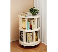 Bibliothèque Tournante 360° en Bois Massif Étagère de Rangement Rotative Multifonction pour Livres - pour Chambre Bureau ou Salon Économiseur d‘Espace Niveaux avec roulettes(White,44x71.8cm)