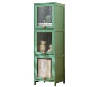 Bibliothèque Tower - Armoire de rangement étroite en bambou avec étagères transparentes - Grande tour autonome en lin pour bureau, cuisine ou salon