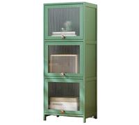 Bibliothèque Tower - Armoire de rangement étroite en bambou avec étagères transparentes - Grande tour autonome en lin pour bureau, cuisine ou salon