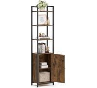 Bibliothèque Verticale À 6 Niveaux Avec Porte, Structure En Métal, Étagères Réglables, 24 X 40 X 159,5 Cm, Marron Rustique Et Noir D'encre Marron