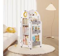 Bibliothèque Verticale en Plastique, Étagère De Rangement sur Pied À 4 Niveaux, Grande Bibliothèque Ouverte avec Roues, pour Chambre À Coucher, Salon, Cuisine(Grey)