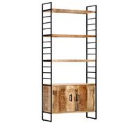 Bibliothèque à 4 Niveaux Armoire à Livres Etagère à Livres Meuble de Rangement avec 2 Portes et 3 Etagères 80x30x180 cm Bois de Manguier Brut
