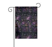 Bibliothèque vintage avec roses violettes foncées - Drapeau de jardin - 30 x 45 cm - Double face - Décoration extérieure - Drapeau de cour