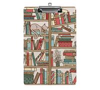 Bibliothèque vintage en forme de chat, bibliothèque, format A4, presse-papiers, drôle, esthétique, travail, étude, lettre, planche à pince standard 12,5 × 8,5 pouces, panneau dur pour salle de class