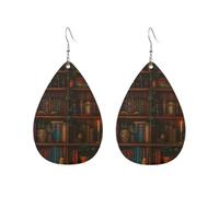 Bibliothèque Vintage, Étagère Et Plante Pendantes Double Face Boucles D'Oreilles En Cuir Légères Pendantes En Cuir Pour Quotidien Femme Décorations