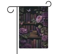 Bibliothèque vintage rose violet foncé drapeau de jardin saisonnier vacances toile de jute double face maison cour drapeaux extérieurs 30,5 x 45,7 cm