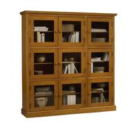 Bibliothèque Vitrine 9 Portes Vitrées Pin Miel Style Anglais L 163 H 170 P 37 cm - L 163 x l 37 x H 170 cm