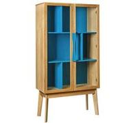 Bibliothèque Vitrine "Avon" 165cm Chêne & Bleu Bleu G