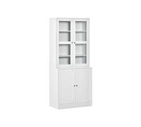Bibliothèque vitrine multi-rangement - 2 portes verre, 2 portes bois, 4 étagères réglables - MDF blanc