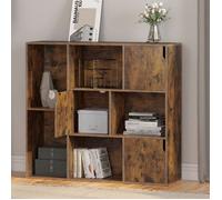 Bibliothèque WOLTU - Étagère Livre Cube - 8 Casiers et 3 Portes - 106x30x96cm - Marron Rustique