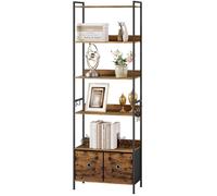 Bibliothèque WOLTU - Meuble Étagère 5 Niveaux avec 2 Tiroirs - 63x30x187cm - Marron Rustique+Noir W0ITT5085
