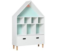HOMCOM Bibliothèque étagère scandinave Design Maison 8 niches Grand tiroir Pieds effilés Bois pin MDF Blanc Bleu Ciel