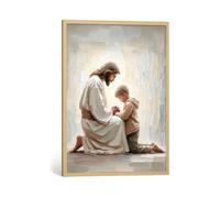BIBLSPACE Toile murale chrétienne avec versets de la Bible - Affiches sur toile pour chambre à coucher, salon, peintures bibliques bohèmes de Jésus (garçon beige, 40,6 x 30,5 cm, sans cadre)