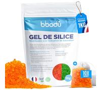 BIBODU Gel de Silice Orange 1KG + 10 Sachets | Silica Gel Réutilisable avec Indicateur de Saturation | Parfait pour Armoires, Tiroirs et Appareils Électroniques