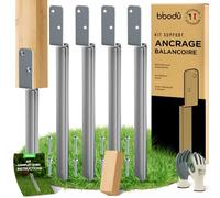 BIBODU® Lot de 4 Supports pour Ancrage Balancoire | 50 cm en Acier Galvanisé à Chaud | Support Poteau a Enfoncer | avec Vis, Gants, Cale en Bois et eBook