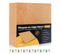 BIBODÚ Tableau Liege Mural | 12 Plaque de Liege Autocollant 30cm x 30cm & 6mm Épaisseur | Comprend 30 Punaises | Panneau Liege Adhesif Mural pour Mur - Bureau - Map Monde - Cork Board - Decor Mural