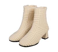 BIBOKAOKE Bottes pour femme - Tricot stretch - Talon bloc - Bottes d'hiver à talons hauts - Bottes en daim - Bottes de transition - Bottines à talon pointu, Style N02 Blanc, 42 EU