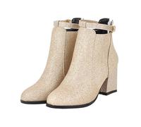 BIBOKAOKE Bottines Chelsea pour Femme avec Talon Bloc Plateau à Tige Courte Bottes Elegantes pour Femme à Talon Haut Bottes d'Extérieur avec Bout Pointu Bottes d'Hiver Classiques, 38.5 EU