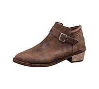 BIBOKAOKE Bottines élégantes pour femme - Avec talon - En daim - Tige courte - Pointe et talon bas - Bottes courtes à plateforme - Bottes de cowboy, Style Z02 marron, 37 EU
