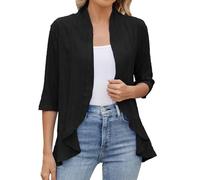 BIBOKAOKE Cardigan élégant pour femme - Couleur unie - Manches 3/4 - Décontracté - Classique - Confortable - Cardigan léger - Avec dentelle - Haut ouvert à l'avant - Manteau en tricot - Vêtement