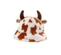 BIBOKAOKE Chapeau de vache en peluche pour femme - Chapeau de vache à capuche - En fausse fourrure - Chapeau amusant - Costume d'animal - Cosplay - Carnaval, Style #y04 rouge, taille unique
