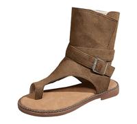 BIBOKAOKE Chaussures plates pour femme - Couleur unie - Chaussures de plage rétro antidérapantes - Chaussures de sport larges en cuir - Imperméables - Semelles souples - Chaussures de marche