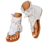BIBOKAOKE Chaussures plates pour femme - Tongs larges - Rétro - Semelles souples - Chaussures de marche - Chaussures d'été confortables - Couleur unie - Légères - Antidérapantes - Chaussures de plage