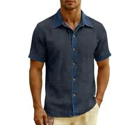 BIBOKAOKE Chemise de loisirs à manches courtes pour homme avec design bloc de couleurs, chemise décontractée, haut d'été, haut rayé, t-shirt urbain, chemisier léger, Style #y06 gris, S