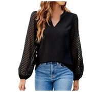 BIBOKAOKE Chemisier en mousseline pour femme - Manches longues - Col en V - Chemisier festif - Décontracté - Dentelle - Chemisier long élégant - Chemisier traditionnel - Chemisier décontracté