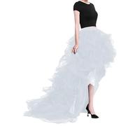 BIBOKAOKE Jupe en tulle à queue d'aronde pour femme - Taille haute - Plissée - Demi-jupe de gâteau - Jupe longue sexy - Jupe longue - Jupe longue - Robe de ballet, Style #o02 blanc, S