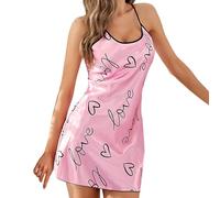 BIBOKAOKE Robe de nuit pour femme avec imprimé d'amour - Robe moulante en dentelle avec bretelles fines - Chemise de nuit sexy en satin pour le romantisme et la soirée, Style #v01 rouge, L
