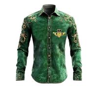 BIBOKAOKE St. Patrick Chemise à manches longues pour homme - Motif trèfle d'Irlande - Chemise festive à manches longues - Chemise de loisirs - Green Day Irish - Col montant - Coupe ajustée
