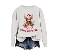 BIBOKAOKE Sweat-shirt de Noël pour femmes Western imprimé motif vache des Highlands impression style vacances pull pour les amateurs de vie rurale mode décontractée manches longues pull de Noël, Blanc