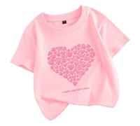 BIBOKAOKE T-shirt à manches courtes pour fille avec imprimé cœur et inscription « A Happy And Happy Child » - Haut ample avec col rond et manches courtes - T-shirt de loisirs confortable pour l'été