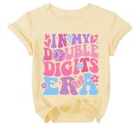 BIBOKAOKE T-shirt à manches courtes pour fille avec motif imprimé lettres In My Double Digits Era - Décontracté - Pour enfant - Joli haut avec motif papillon et floral
