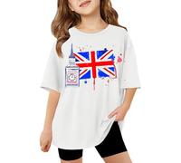 BIBOKAOKE T-shirt pour femme avec imprimé Big Ben et Union Jack - Haut à col rond large avec design Spatter. T-shirt décontracté et coloré pour les vacances, les voyages ou la vie quotidienne