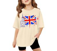 BIBOKAOKE T-shirt pour femme avec imprimé Big Ben et Union Jack - Haut à col rond large avec design Spatter. T-shirt décontracté et coloré pour les vacances, les voyages ou la vie quotidienne
