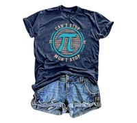 BIBOKAOKE T-shirt pour femme avec motif Pi-Day - T-shirt à manches courtes avec motif arc-en-ciel coloré et imprimé « Happy Pi Day 3.14 » | Haut décontracté pour les fans de mathématiques et les