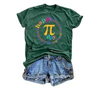BIBOKAOKE T-shirt pour femme avec motif Pi-Day - T-shirt à manches courtes avec motif arc-en-ciel coloré et imprimé « Happy Pi Day 3.14 » | Haut décontracté pour les fans de mathématiques et les