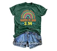 BIBOKAOKE T-shirt pour femme avec motif Pi-Day - T-shirt à manches courtes avec motif arc-en-ciel coloré et imprimé « Happy Pi Day 3.14 » | Haut décontracté pour les fans de mathématiques et les