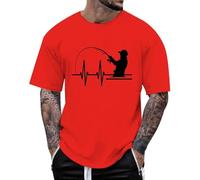 BIBOKAOKE T-shirt pour homme avec imprimé ECG et pêcheur - Haut à manches courtes et col rond - T-shirt de loisirs rétro pour la plage et les activités de plein air, Style #s17 rouge, XL