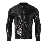 BIBOKAOKE Veste à paillettes pour homme - Veste bomber de baseball - Veste de mi-saison - Disco - Fête de carnaval - Fermeture éclair - Veste à paillettes - Manteaux brillants, Style #j01 noir, 3XL