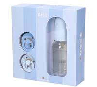BIBS Gift Set Baby Sprinkle, avec biberon BIBS 150 ml et sucettes Colour (lot de 2), sucette sans BPA, tétine ronde. En latex de caoutchouc naturel, fabriqué au Danemark, taille 1 (0-6 mois),Baby Blue