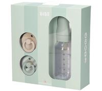 BIBS Gift Set Baby Sprinkle, avec biberon BIBS 150 ml et sucettes Colour (lot de 2), sucette sans BPA, tétine ronde. En latex de caoutchouc naturel, fabriqué au Danemark, taille 1 (0-6 mois), Sage