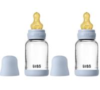 BIBS Baby Glass Bottle. 120ml Biberon en verre. Anti-colique. Embout rond en latex de caoutchouc naturel. Favorise l’allaitement naturel, 120ml, Complete Set - Baby Blue (Lot de 2)