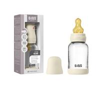 BIBS Baby Glass Bottle. 120ml Biberon en verre. Anti-colique. Embout rond en latex de caoutchouc naturel. Favorise l’allaitement naturel, 120ml, Complete Set - Ivory