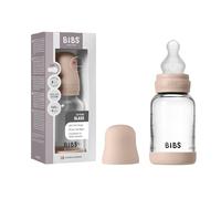 BIBS Baby Glass Bottle. 120ml Biberon en verre. Anti-colique. Embout rond en Silicone. Favorise l’allaitement naturel, 120ml, Complete Set - Blush
