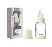 BIBS Baby Glass Bottle. 120ml Biberon en verre. Anti-colique. Embout rond en Silicone. Favorise l’allaitement naturel, 120ml, Complete Set - Ivory