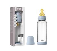 BIBS Baby Glass Bottle. 240ml Biberon en verre. Anti-colique. Embout rond en latex de caoutchouc naturel. Favorise l’allaitement naturel, 240ml, Complete Set - Baby Blue